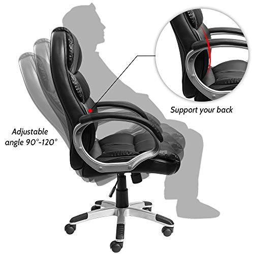Furmax Leather High Back Office Chair Ergonomic Executive Office Chair Swivel Computer Desk Chair Lumbar Support Soft Cushioned Padded Arms (Black) #TOP5