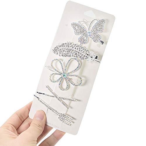 LYDZTION Women Hair Clips Set Pearls Hair Clips, 5Pcs Handmade Hair Barrettes Alligator Bobby Pins Butterfly Feather Glitter Crystal Geometric Hairpin