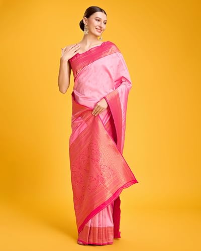 Image of Monjolika Fashion Women's Pure Kanjivaram Style Banarasi Soft Silk Saree With Blouse Piece For Wedding