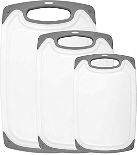 HOMWE Plastic Chopping Board Set - 3 Cutting Boards for Kitchen w/ Easy Grip Handles & Juice Grooves