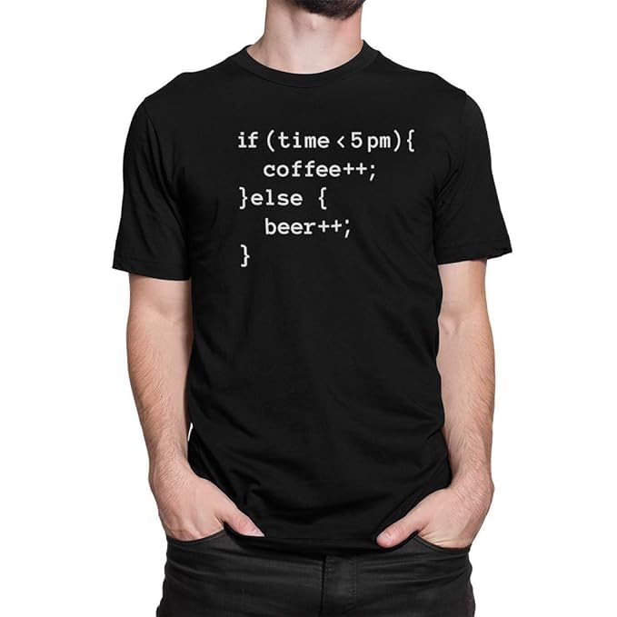 Image of DUDEME 5 Pm Coffee or Beer T-Shirt, 100% Cotton T-Shirts for Programmer, Coding, Developer, Software Mens, Round Neck T Shirts for Women, Half Sleeve Tshirt for Men