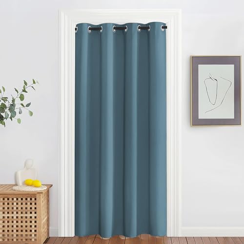 NICETOWN Blackout Doorway Curtain Drape 78 inch Long - Grommet Noise Reducing Thermal Insulated Solid Modern Window Treatments for Bedroom Closet (1 Panel, 52 x 78 Inch, Smoky Blue)
