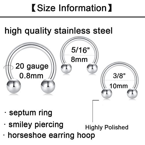 Longita 20g Horseshoe Barbell Stainless Steel Septum Ring Cartilage Tragus Helix Daith Earring Hoop Lip Ring Nipplerings Ball or Arrow 8mm 10mm - Image 3