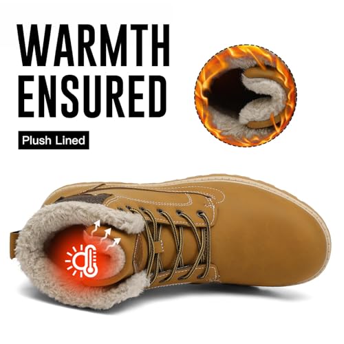 Mishansha Winterschuhe Herren Gefüttert Winterstiefel Damen Outdoor Wanderschuhe Warm rutschfest Schneestiefel Hellbraun 42 EU