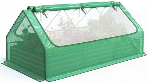 Image of Quictent Raised Garden Bed Galvanized Raised Beds for Gardening Vegetables with Cover 8x4x1 ft Metal Planter Box Outdoor Use (Green)