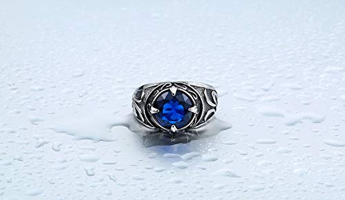 Anel Viking Masculino De Aço Inoxidável Com Pedra Azul Zircônia Design Antigo Vintage (30)