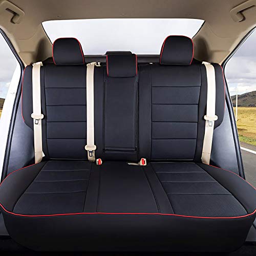 Image of EKR Rav4 Seat Covers Custom Fit for Toyota Rav4 2016 2017 2018(Hybrid) LE,SE,XLE,Limited, Leather Car Seat Cover Full Set for SUV,Faux Leather(Black with Red Trim)
