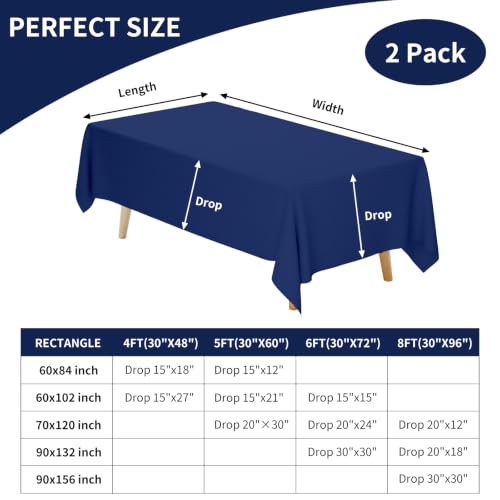 Fixwal 2 Pack 70 x 120 Inch Tablecloths Rectangle Navy Blue Table Cover by Fixwal - Image 3