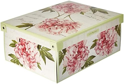 Kanguru Collection Decorative Storage Box with Handles and Lid, HYDRANGEAS, MEDIUM