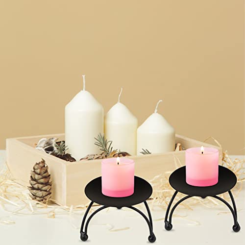Symfloor Black Candle Holder, Set Of 3 Iron Pillar Candle Plate Small-2.5Inch Decorative Decorative Small Candle Stick Holder Fit Led & Wax Candles, Pedestal Candle Stand For Tables, Wedding,Christmas #TOP4