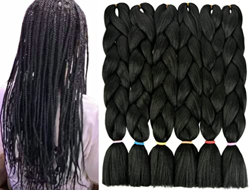 LOHXINHAIR Braiding Hair 24 Inch 6 Packs Black Kanekalon High Temperature Synthetic Jumbo Braids Crochet Hair Extensions Soft Yaki Texture