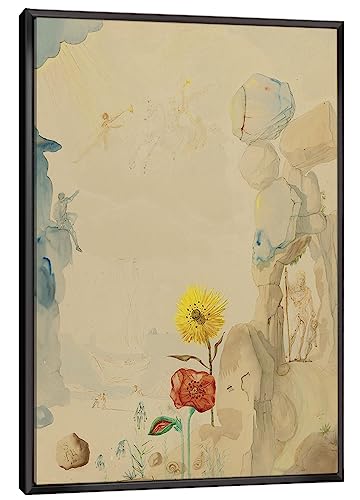 ZENDA Salvador Dali Wall Art Dalí Flowers Cavalier Angel Annunciator and Boat Framed Painting Canvas Art for Bedroom Livingroom Decoration Ready to Hang