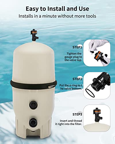 98209803 High Flow Manual Air Relief Valve Replacement For Pentair Pool And Spa Filters, Pool Filter Air Relief Valve, Air Relief Valve For Pool Filter, Includes Relief Valve, Gauge Plug, O-Rings. #TOP5