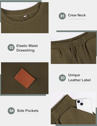 Vssjavun Mens Sweatsuits 2 Piece Sets Waffle Long Sleeve Pullover Sweatsuit Outfits Casual Jogger Suits Sets 5