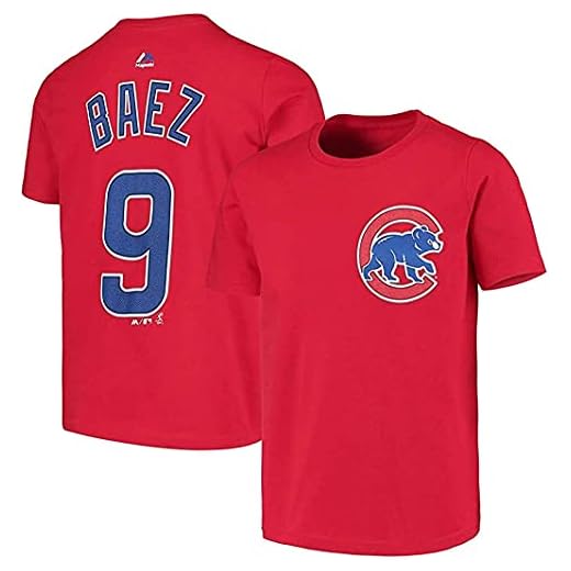 MLB Boys Youth 8-20 Team Color Official Player Name & Number T-Shirt (Javier Baez Chicago Cubs Red, Large, l)