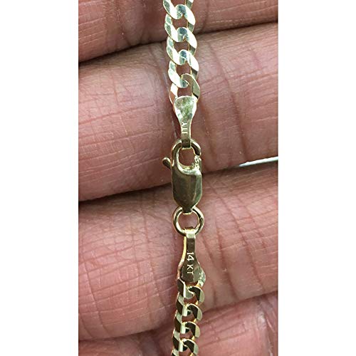 Tgdj 14K Yellow Gold Solid 3Mm Cuban Concave Curb Chain Necklace With Lobster Claw Clasp (24.0 Inches) #TOP3