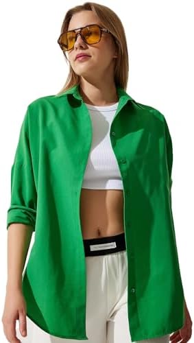 BIG DART Oversized Button Down Shirts for Women, Dressy Casual Long Sleeve Blouses Summer Tops Tunics