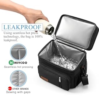 MIYCOO Lunch Bag & Lunch Box for Men Women, Double Deck Leakproof Insulated Soft Large Adult Camping Cooler bag for Work, Beach, Picnic, Travel (Black, 15L)