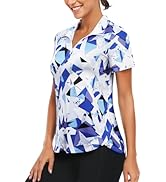 Vldnery Womens Golf Polo Shirts Quarter Zip Up Short Sleeve Printed Clothes Moisture Wicking Tenn...