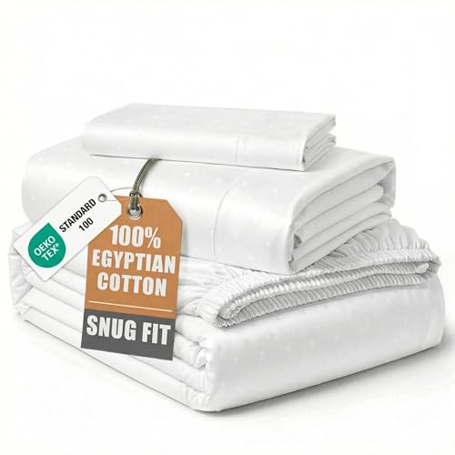 Image of LANE LINEN Twinxl Sheets Set 100% Egyptian Cotton Sateen - White | Twin XL Sheets Pattern - 3-Piece Set, Ideal For Dorms And Adjustable Beds, For A Luxurious Night's Sleep, Cozy Feel