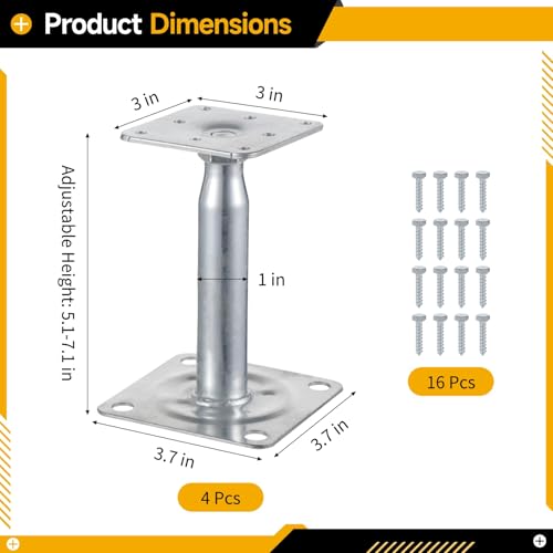 4 unidades de gatos de tornillo mini, ajustables de 5 a 7 pulgadas, base de soporte para cubierta de hierro galvanizado, soporte nivelador para vigas, cubierta y estructura de casa, base resistente con placa estable, para nivelación de viviendas miniatura 3