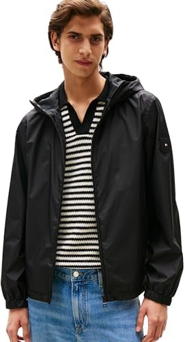 Tommy Hilfiger Herren Übergangsjacke Hooded mit Kapuze, Schwarz (Black), M