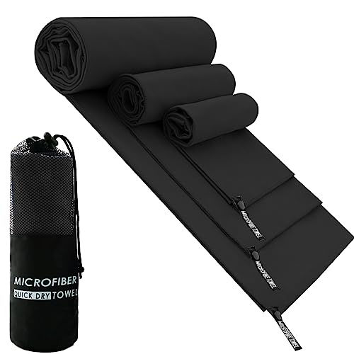 Consejos para Comprar Toallas, tabla con los diez mejores. 44 DQST Toalla Microfibra Secado Rápido 3 Pack, Toalla de Viaje Ligera y Portatil, Toalla Deportiva para Playa, Natación, Yoga, Gimnasio, Camping, Senderismo, ect (Negro, 76 *...