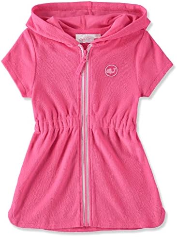 Cyndeelee Girls Hooded Swimsuit Coverups Zip-Up Absorbent Terry Swim Cover Up, Size 2T-17 (Knockout Pink, 6X)