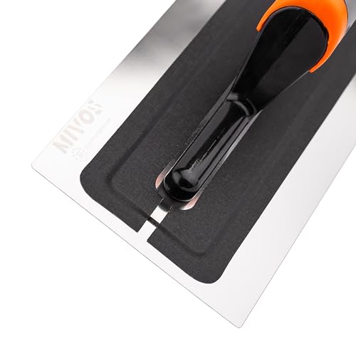 MIVOS Premium Glättekelle aus hochwertigem Edelstahl 410x110mm - Profi Glättscheibe Traufel - Glätter - Trockenbau Werkzeug - Ergonomischer, Rutschfester Griff - MADE IN EU