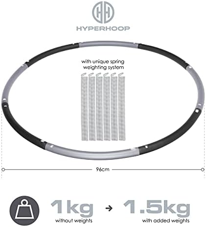 HyperHoop® 1.2kg/1.8kg UK Weighted Hula Hoop For Adults Exercise & Weight Loss | Includes Weights To Increase Difficulty | Foam Padded Smart Fitness Hula Hoop | 96cm | Exercise Equipment for Home Use