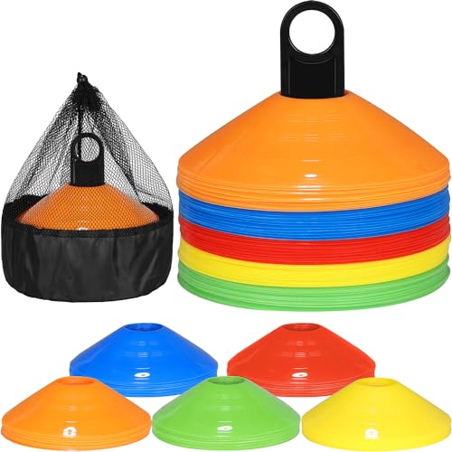 GHB Sports Marking Football Cones 5Pcs Football Training Cones Marker Cones Discs Set with Carry Bag and Cone Holder Space Marking Cones for Kids Football Practice, Sports, Games, Home Fitness