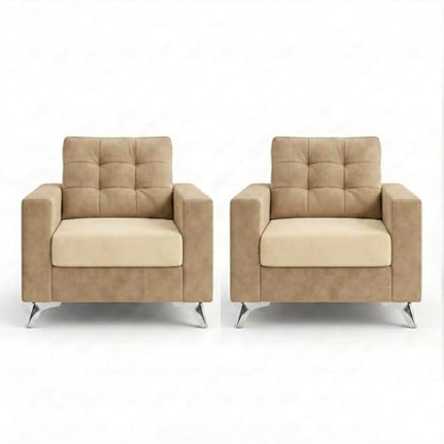 Image of Hakuna Plush Velvet 3 Seater + 1 Seater + 1 Seater Sofa Set | Silken Velvet Upholstery | Golden Legs | Designer Set for Living Room & Office Spaces (Beige-Cream)