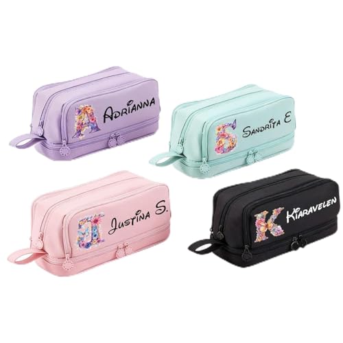 zouwii Custom Pencil Case with Floral Butterfly Initial - Pe