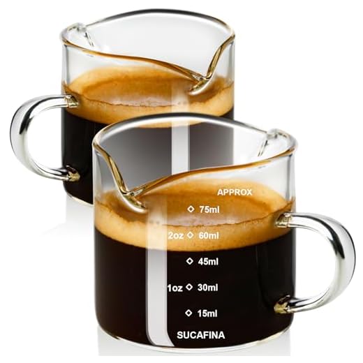 ParaCity Set mit 2 Espresso-Tassen mit Henkel, doppelwandige Glas-Messtasse mit zwei Ausläufen, Espresso-Schnapsglas mit V-förmiger Öffnung, Milchschaum-Glaskanne
