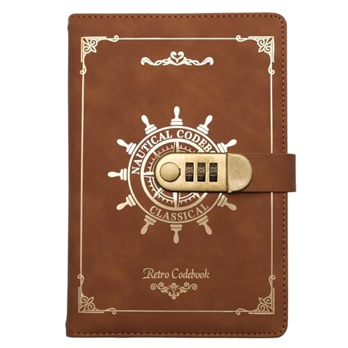 Image of STORE 2508 Vintage Finish Lock Diary with 3-Digit Metal Combination Lock | A5 Retro Codebook Journal | PU Leather Notebook with 230 Pages | Secret Password Diary for Writing Notes Gifts (Brown Retro)