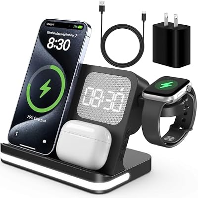 Wireless Charging Station for Apple,7-in-1 Charger Stand for Multiple Devices for iPhone 17 16 15 14 13 12 Pro Max, Apple Watch Series, Airpods Series with Adapter