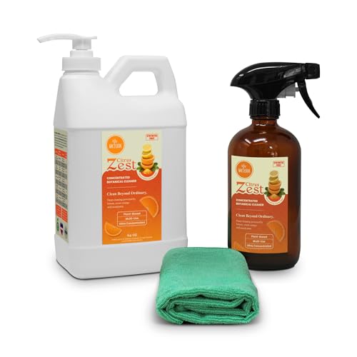 Naeterra Citrus Zest All-Purpose Cleaning Concentrate Kit – 64 oz Jug Makes 24 Gallons | Includes 16 oz Amber Glass Spray Bottle | Energizing Citrus Essential Oils | EWG Green-Rated Ingredients