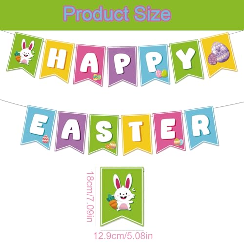 Image of Happy Easter Banner for Easter Party Decorations Indoor Outdoor Egg Bunny Hanging Decor