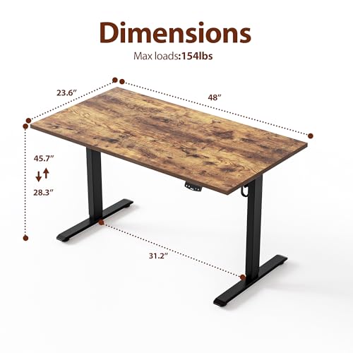 Image of Agilestic Electric Standing Desk, 48 x 24 Inches Height Adjustable Desk, Sit Stand up Desk for Work Office Home, Splice Board, Rustic Brown
