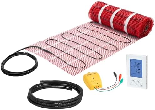 VEVOR 80 sqft Self-Adhesive Mesh Floor Heating Mat System, 120V Electric Radiant Heated Floor System, with Smart Control Thermostat & Alarm, Easy Installation for Tile, Stone, Vinyl