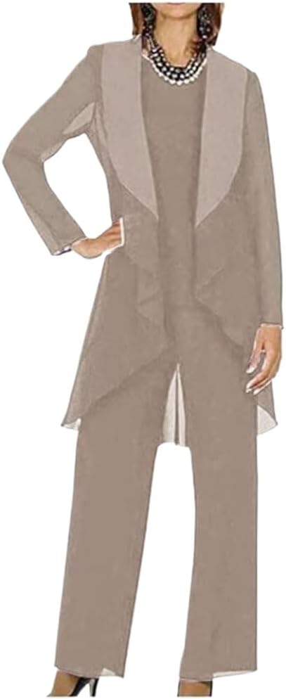 Mi Bo Tong 3 PC Chiffon Mother's Outfit Pants Suits for Wedding Plus Size Women's Evening Gowns Dress Suit