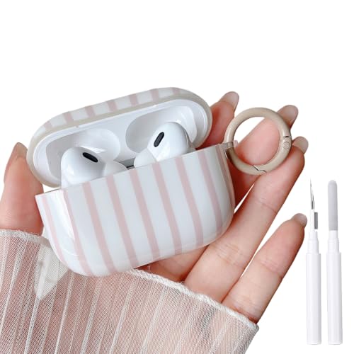 Image of MINSCOSE for AirPods Pro 2nd /1st Generation Case,Cute Striped Aesthetic Pattern Design with Trendy Keychain Ring,Soft TPU Protective Shockproof Cover with Cleaner Kit for Girls Women-Khaki