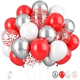 35pcs Red & White Balloons - Silver, Red & White Confetti Latex Balloons for Wedding, Birthday & Christmas Parties