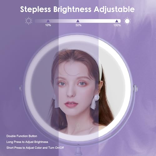 Image of DEIOVWXS Makeup Mirror, Rechargeable Vanity Mirror with 3 Lights, 1X /10X