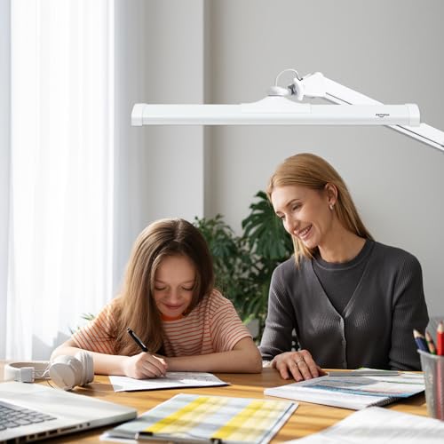 Image of 24-Inch LED Architect Desk Lamp with Clamp, 30W 2300LM, White | 180 SMD LEDs with reinforced dual metal arms deliver eye-caring lighting and 5 brightness levels for drafting and reading