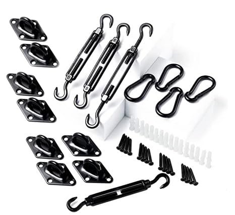Shade Sail Hardware Kit, Heavy Duty 304 Stainless Steel Black Sun Shade Sail Hardware Kit Installation Kit for Triangle Square Rectangle Sun Shade Sail for Outdoor Patio Lawn Garden_80Pcs