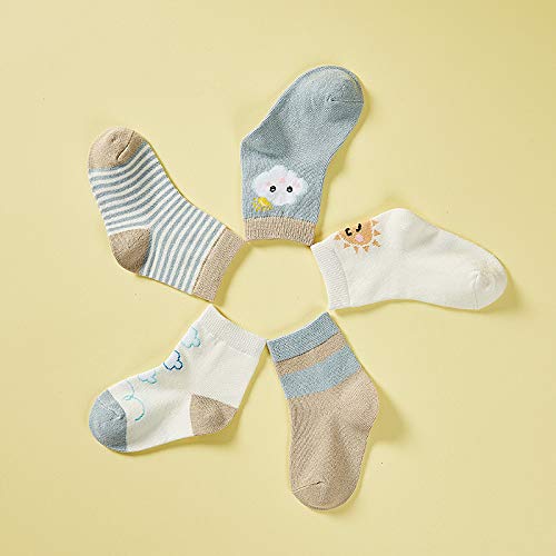 Image of SYGA 5 Pairs Baby Girl Boys Non Slip Trainer Socks Toddlers Warm Cotton Stretch Crew Anti-Slip Baby Socks- Sun Cloud, 0-1 Years