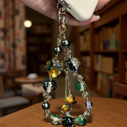 LY&SASIF Phone Charm Retro Colored Bead Flower Pendant cellphone Chain, Niche and Beautiful Keychain Bag Pendant Luxury Bling Diamond Glitter Beaded Phone Lanyard — view 6