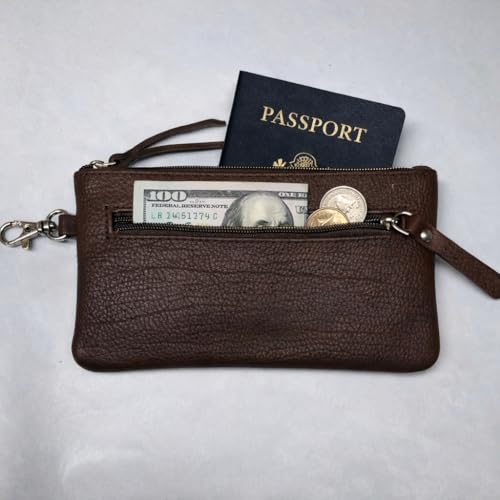 Image of Tee Ess Genuine Leather Multipurpose Pouch with Leopard Print Accent, Black, Handheld Wallet Organizer for Phone, Cards, Cash, Coins (Brown Leopard)