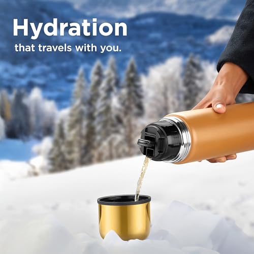 Image of Perch California Stainless Steel Water Bottle 1 LTR | Hot & Cold Flask | ISI Certified | Vacuum Insulated | Leak Proof | BPA Free | for Office, School, Gym & Travel | Gold-Amber | Crafted by Pexpo